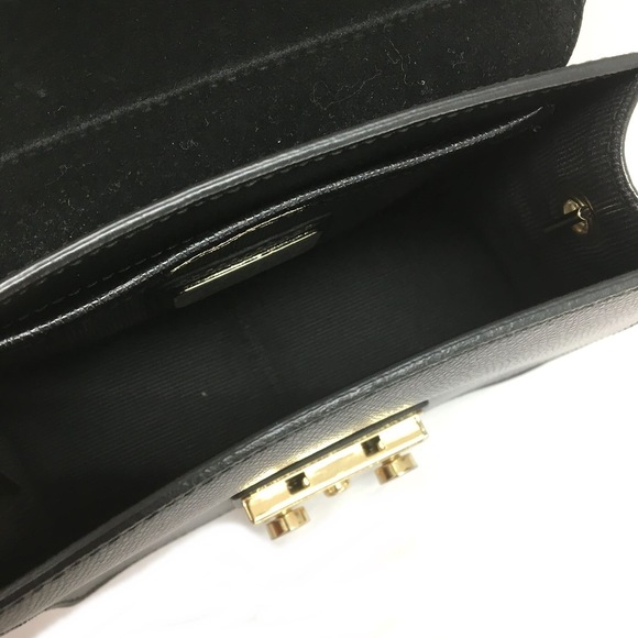 Furla Metropolis Shoulder Bag Chain Shoulder Mini Bag Leather Black - Picture 7 of 9